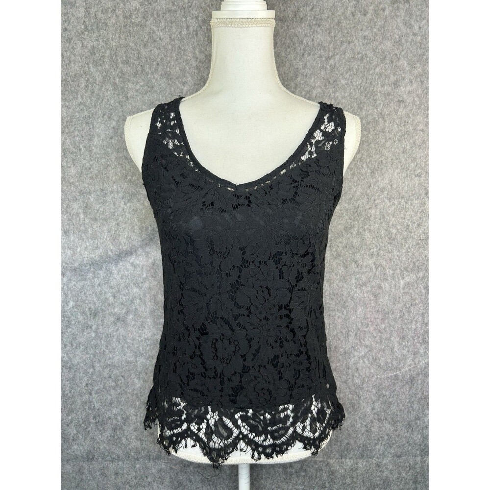 No Boundaries Black Lace Trim Tank Top Lined V Neck Juniors M